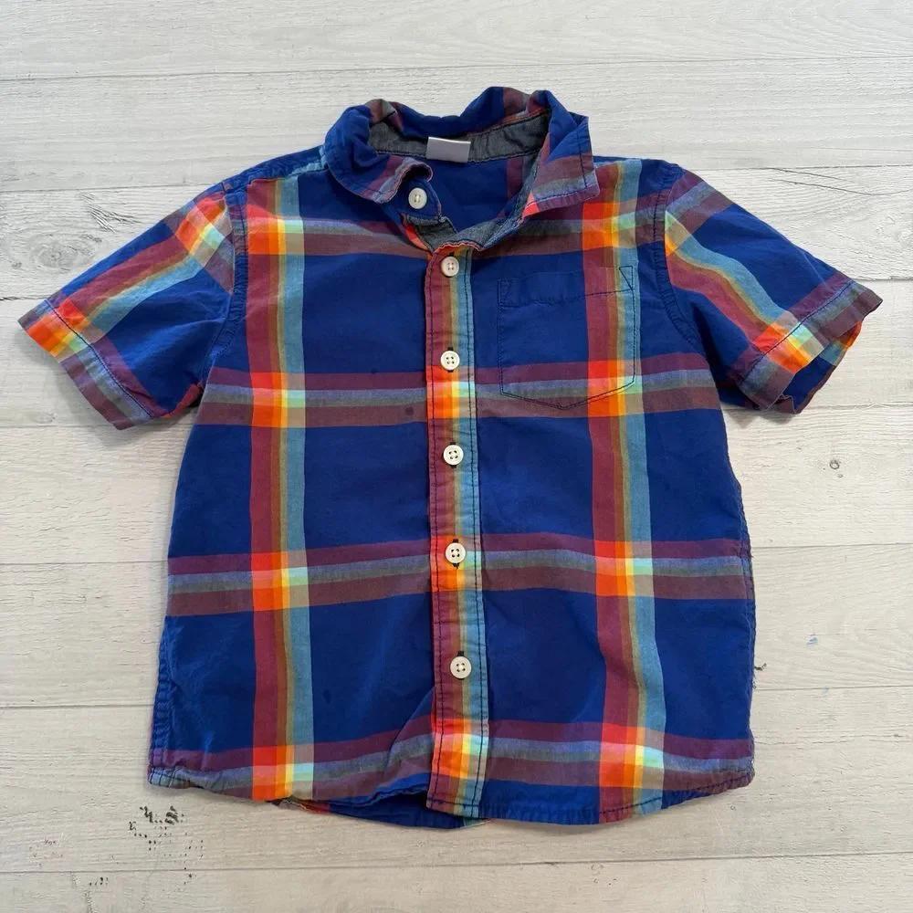 Gymboree boys short sleeve plaid button‎ down shirt 4T